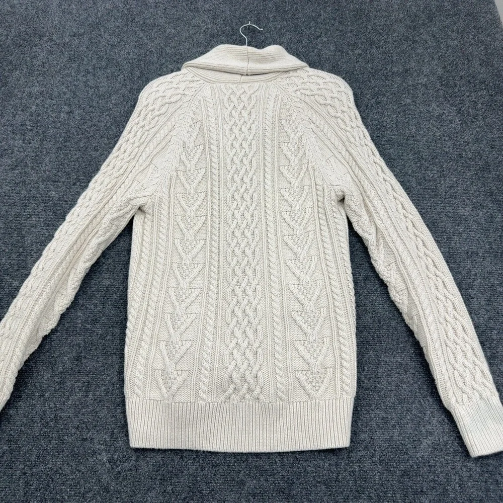 J Crew Cardigan Mens Cream Cotton Cable Knit Shawl Collar Classic Preppy